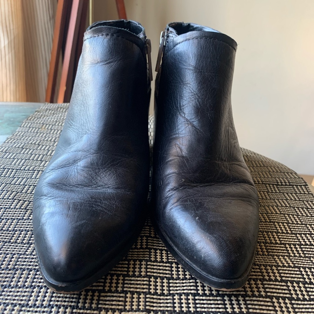 Studded Heel Black Leather Ankle Boots - Picture 9 of 12
